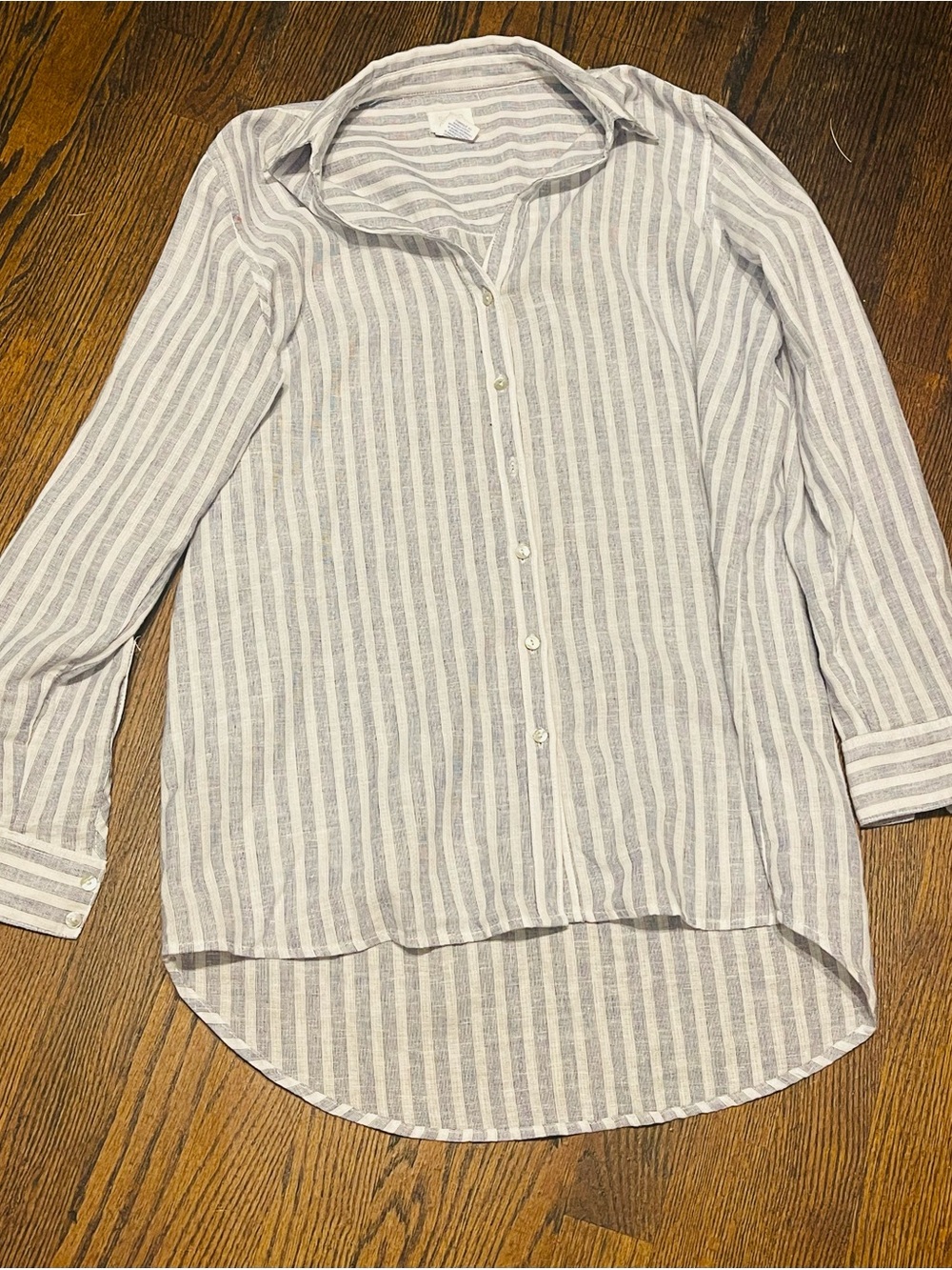 Sigrid Olsen casual Blue & White Striped Button-Up Shirt Jacket 55% linen 45%ct - Picture 9 of 11